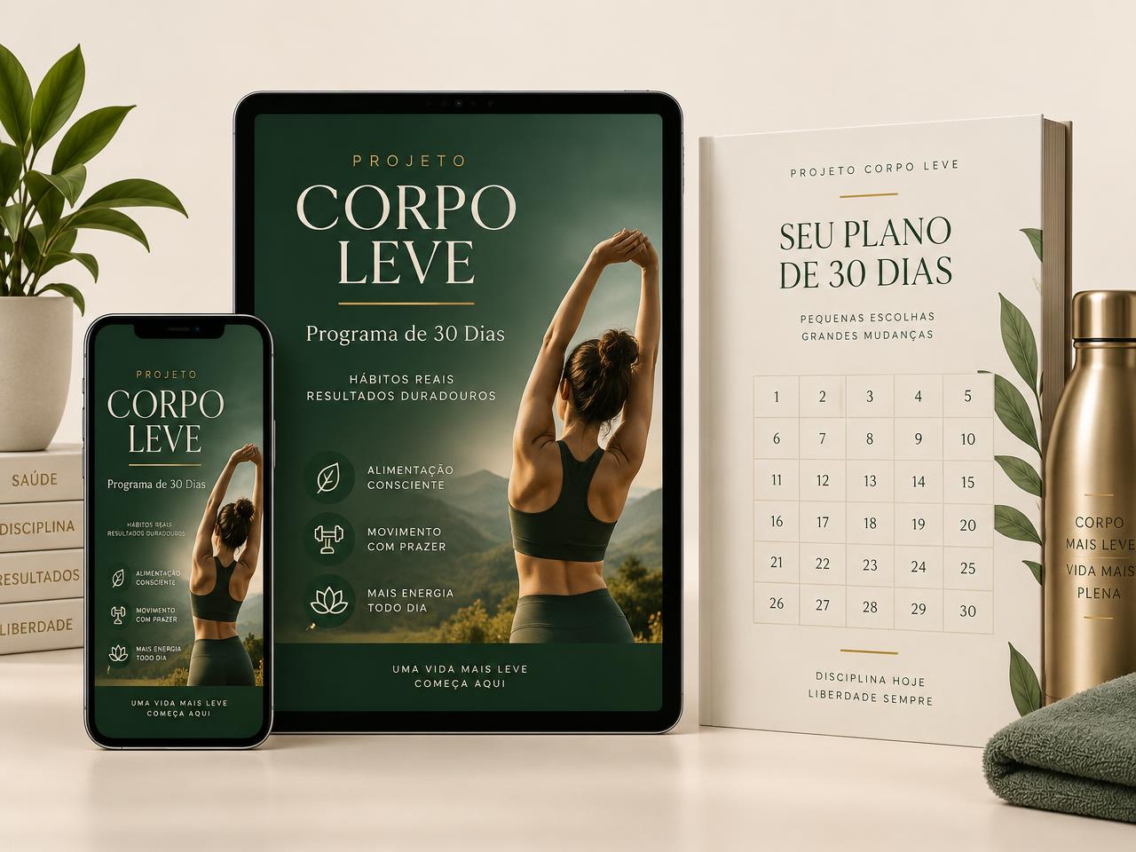 Projeto Corpo Leve no telemóvel, no tablet e em formato ebook